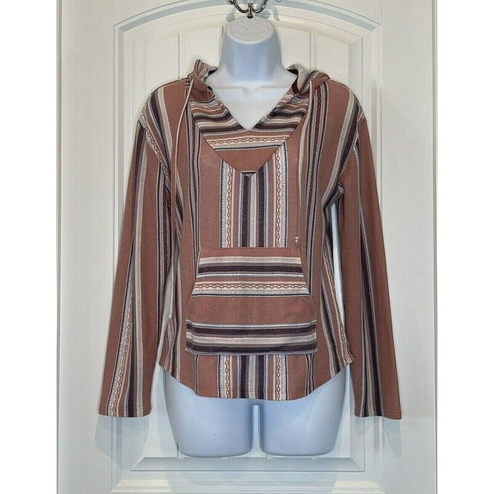 Wallflower Women's/ Juniors Medium Hooded Aztec Pink/ Blue Long Sleeve Shirt